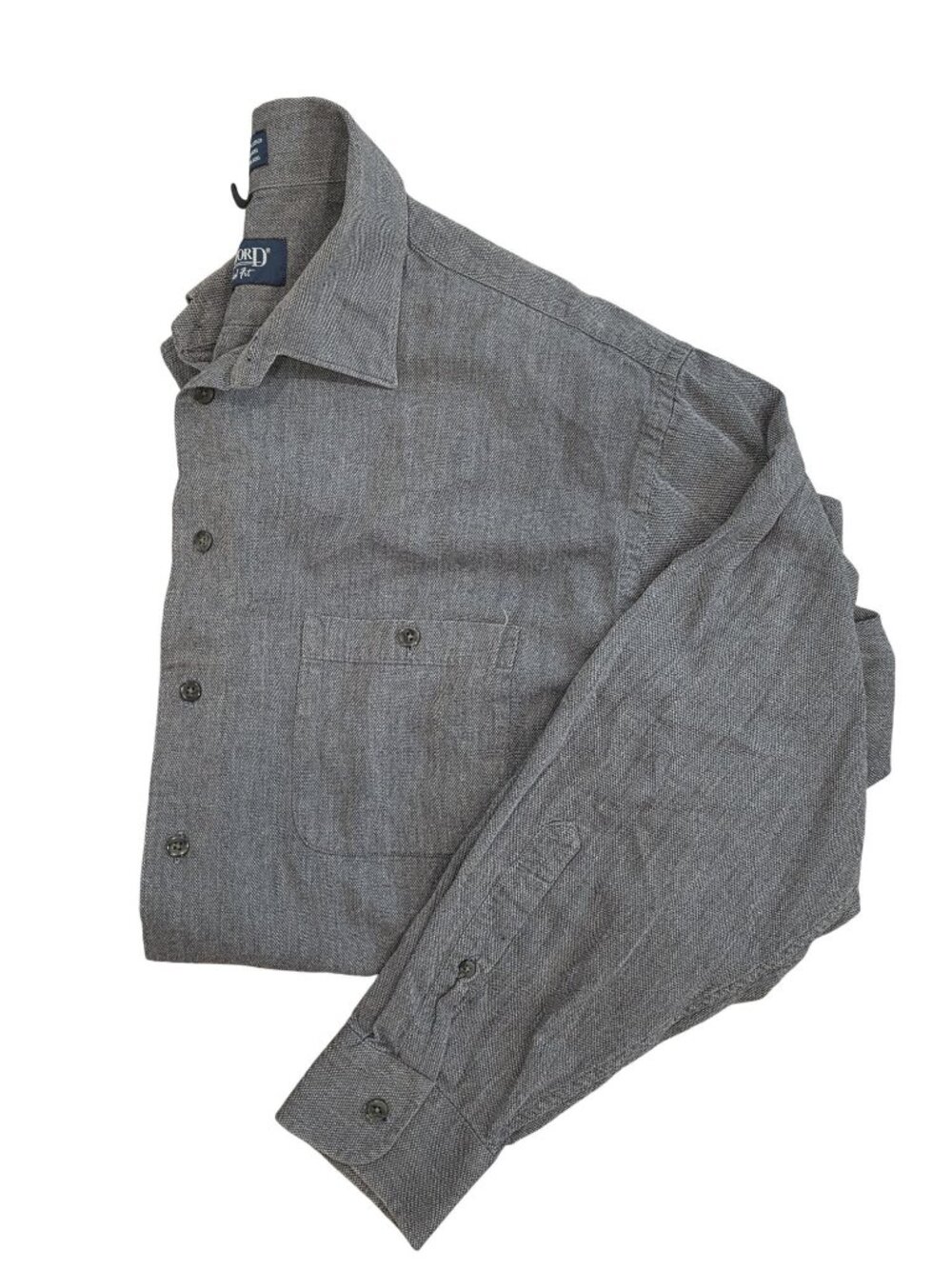 Stafford Relaxed Fit Gray Button-Down Shirt Sz 17 34/35 100% Cotton Long Sleeve